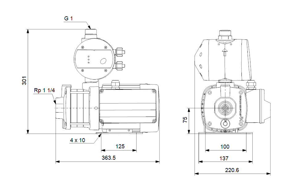 Bản vẽ máy bơm tăng áp Gundfos CMB-5-37